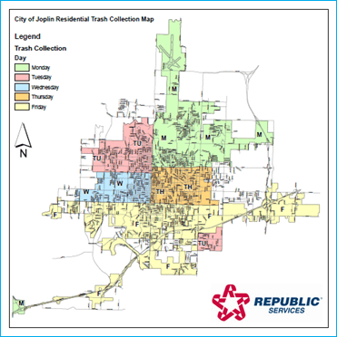 Joplin, MO Trash & Recycling color-coded service map