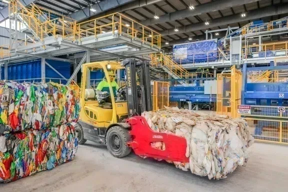 recycling bales and forklift